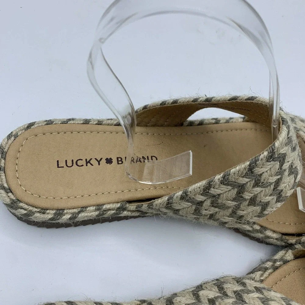 Lucky Brand Sandal Green‎ Decime Espadrille Jute Woven Slide Sandals